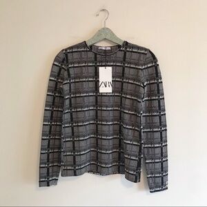 NWT Zara Long Sleeve Textured Plaid Top